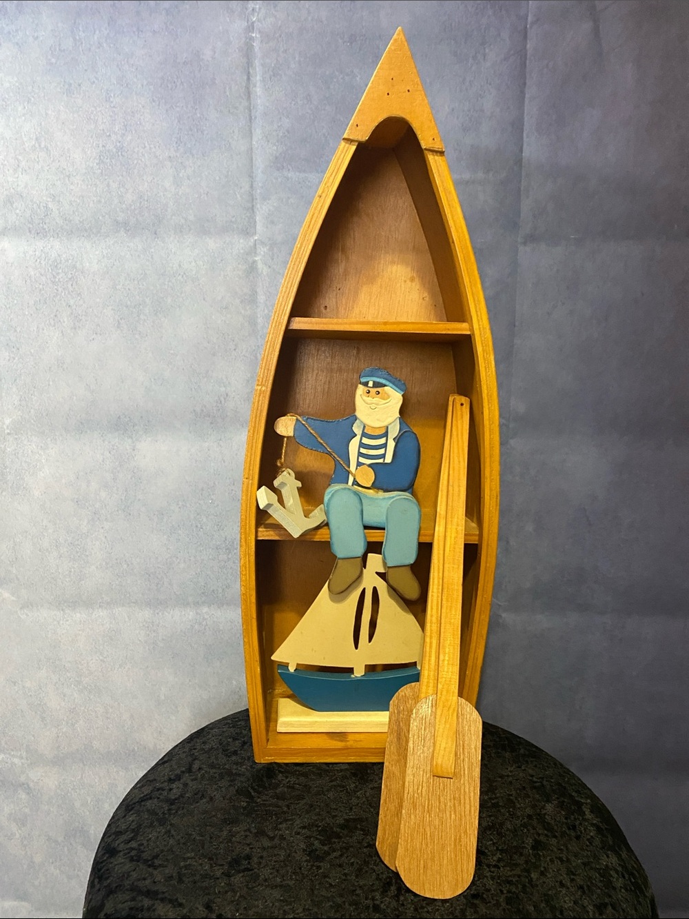 Nautical Boat Shelf Wall Decor in Brown and Blue